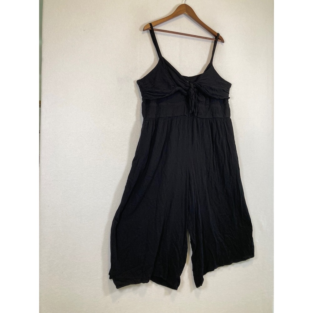 Boho City Chic Women XL/22 Black Tie Front Wide Leg Smocked Back Jumpsuit - Picture 11 of 12